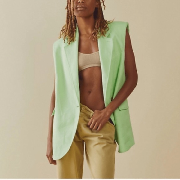 NWOT Free People bright Green Lime Bright Young Things Linen oversized Vest - Picture 1 of 11